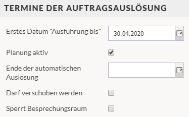 Screenshot des Abschnitts Termine der Auftragsauslösung